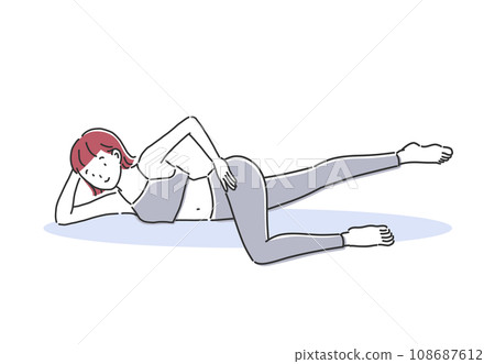 Stretch pose to train your inner thighs while lying on your side 108687612