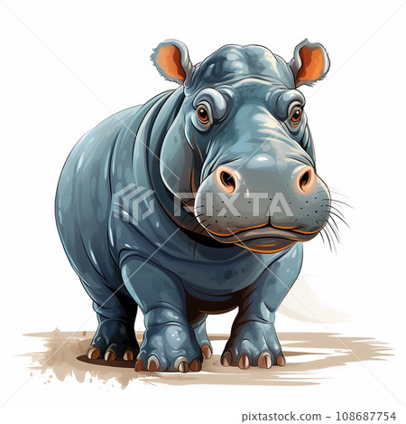 Adorable Blue Cartoon Hippopotamus in a Cheerful Stance. AI generation 108687754
