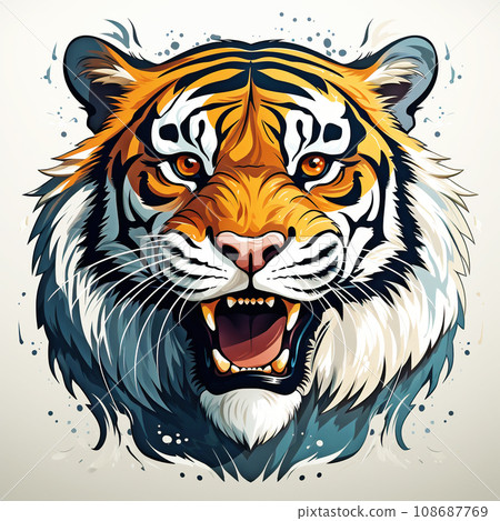 Powerful Tiger Mid-Roar with Vibrant Illustration and Bold Colors. AI generation Powerful Tiger Mid-Roar with Vibrant Illustration and Bold Colors. AI generation 108687769