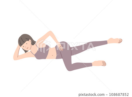 側躺時練習大腿內側的伸展姿勢 側躺時練習大腿內側的伸展姿勢 108687852