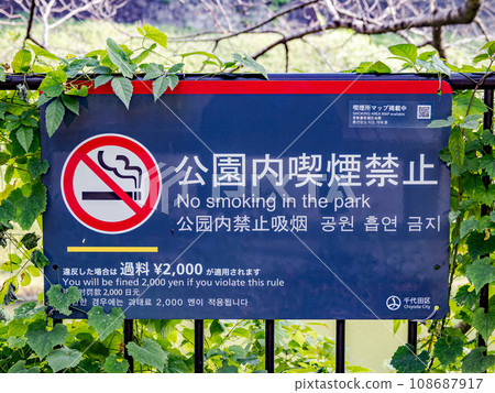告示牌告知所有人這裡為非吸煙區【公園內禁止吸煙】 告示牌告知所有人這裡為非吸煙區【公園內禁止吸煙】 108687917