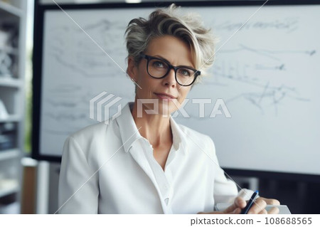 Focused Mature Businesswoman Presenting in Office. Generative ai 108688565
