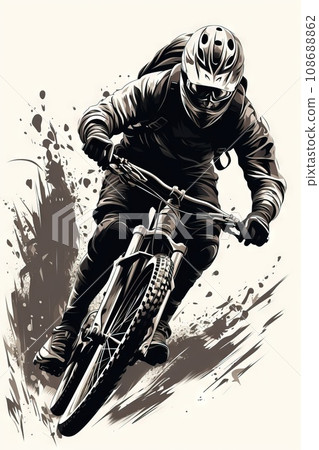 mountain Bike downhill cartoon Extreme Sports in Nature white background Generative AI 108688862