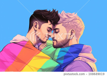 Group of young activist for lgbt rights with rainbow flag, diverse people of gay and lesbian community 108689019