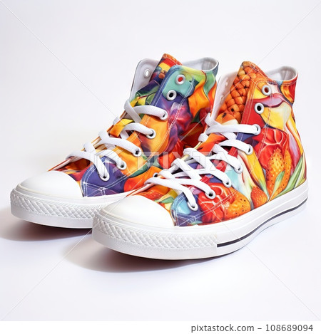 hyper realistic , Leather High-Top Sneakers, Beautiful, a pair, white background hyper realistic , Leather High-Top Sneakers, Beautiful, a pair, white background 108689094