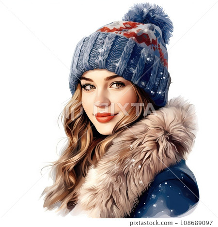Women with Winter hat Design Clip art white background Generate Ai Women with Winter hat Design Clip art white background Generate Ai 108689097