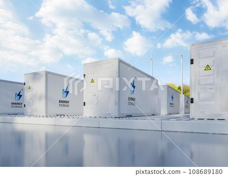 Energy storage systems or battery container units with turbine farm Energy storage systems or battery container units with turbine farm 108689180