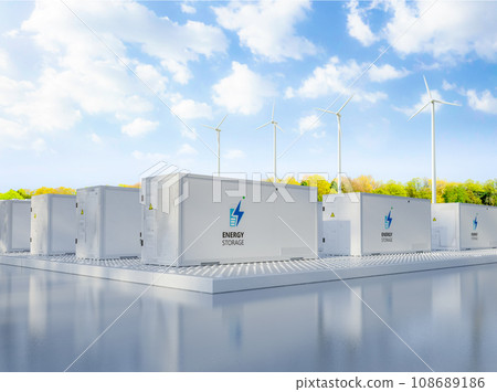 Energy storage systems or battery container units with turbine farm Energy storage systems or battery container units with turbine farm 108689186