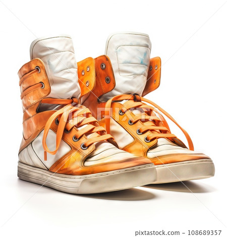 hyper realistic , Leather High-Top Sneakers, Beautiful, a pair, white background 108689357