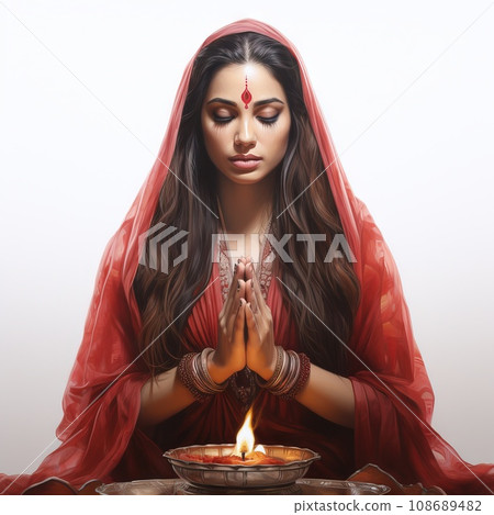 Portrait hyper realistic Traditional Indian Attire white background AI generation Portrait hyper realistic Traditional Indian Attire white background AI generation 108689482