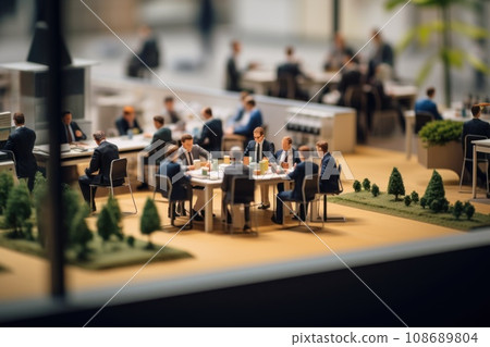 Miniature model a europe group of employees are sitting in a meeting Miniature model a europe group of employees are sitting in a meeting 108689804