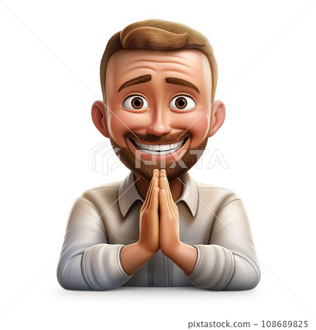 hyper realistic, Smiling Face with Folded Hands Praying Hands emoji illustration white background 108689825
