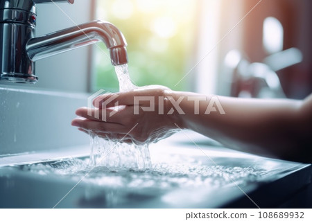 People use soap and washing hands under the water tap. Hygiene concept hand detail People use soap and washing hands under the water tap. Hygiene concept hand detail 108689932