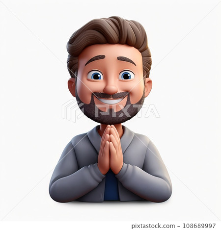hyper realistic, Smiling Face with Folded Hands Praying Hands emoji illustration white background 108689997