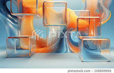 Dynamic interplay of 3D liquid forms in vibrant hues. Abstract composition. AI Generative 108689998