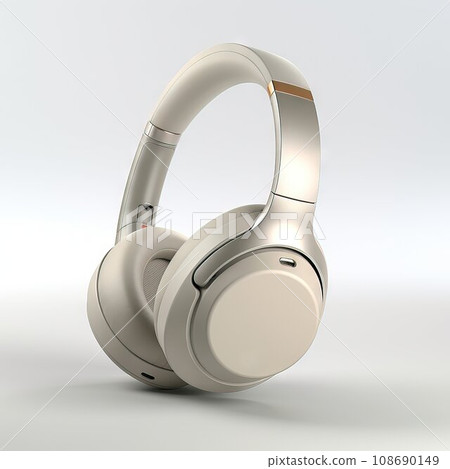 Close-up of gray wireless headphones isolated on white background AI generation Close-up of gray wireless headphones isolated on white background AI generation 108690149