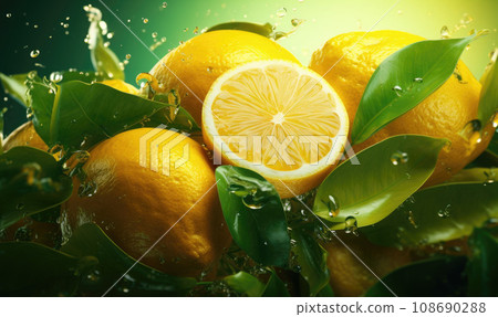 Splashing fresh citrus fruit concept. AI Generative 108690288