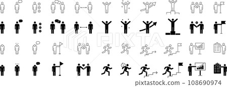 Pictogram set of various poses and icons Pictogram set of various poses and icons 108690974