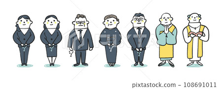 穿著黑色正裝的人們、僧侶、牧師設置插畫素材 108691011