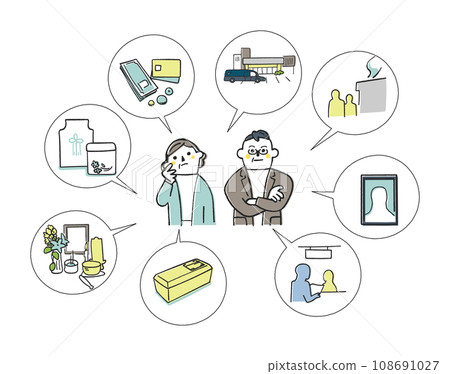 一群中年夫婦思考葬禮和離別的插圖 108691027