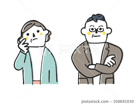 一群中年夫婦思考和擔心某件事，插畫素材 108691030