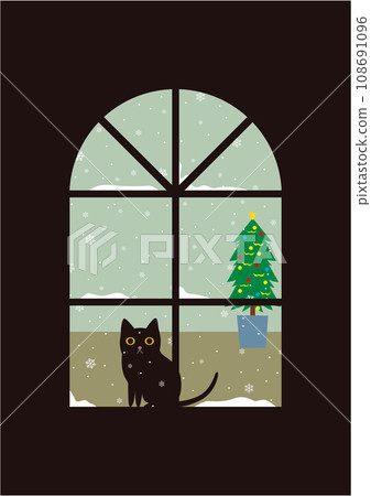 聖誕夜一隻黑貓從房間窗外偷看的插圖 聖誕夜一隻黑貓從房間窗外偷看的插圖 108691096