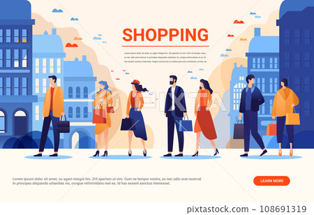 people in fashion clothes holding shopping bags and walking outdoor season big sale special offer promotion discount 108691319