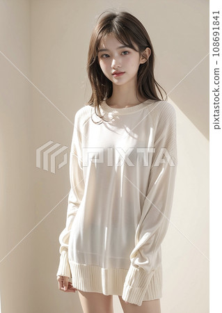 穿著超大針織衫的女人（AI 生成的圖像） 108691841