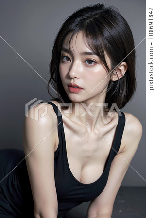 A woman wearing a black tank top (AI generated image) 108691842