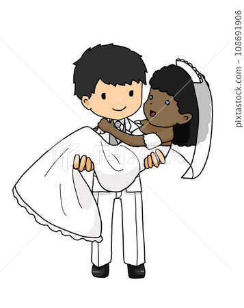 Illustration of a couple holding a princess (Japanese man holding a black woman) 108691906