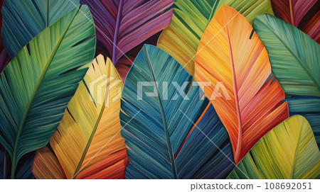 色彩繽紛的熱帶樹葉AI影像 108692051