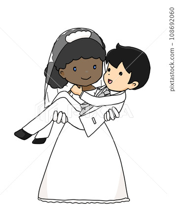 Illustration of a couple hugging a princess (black woman hugging a Japanese man) 108692060