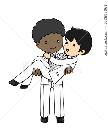 Illustration of a couple holding a princess (a black man holding a Japanese man) Illustration of a couple holding a princess (a black man holding a Japanese man) 108692061