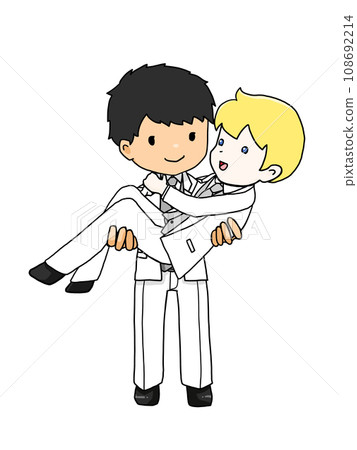 Illustration of a couple hugging a princess (Japanese man hugging a white man) Illustration of a couple hugging a princess (Japanese man hugging a white man) 108692214