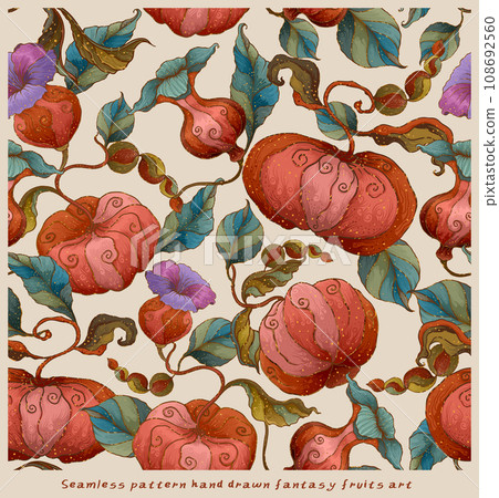 011 Seamless pattern hand drawn fantasy plant fruit art 011 Seamless pattern hand drawn fantasy plant fruit art 108692560