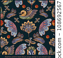 023 Seamless pattern hand drawn unique design in an oriental style 108692567