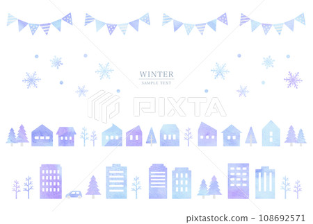 Winter townscape watercolor style illustration material Winter townscape watercolor style illustration material 108692571