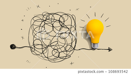 Clarifying complex ideas theme with light bulb Clarifying complex ideas theme with light bulb 108693542