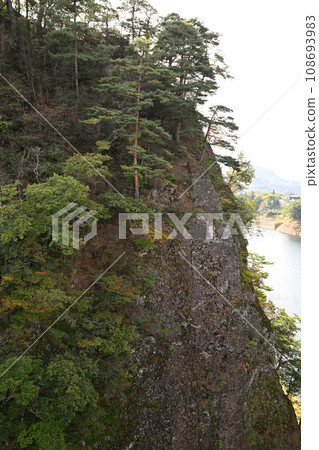 View from Fudo Ohashi Bridge, rocky mountains, autumn leaves season View from Fudo Ohashi Bridge, rocky mountains, autumn leaves season 108693983