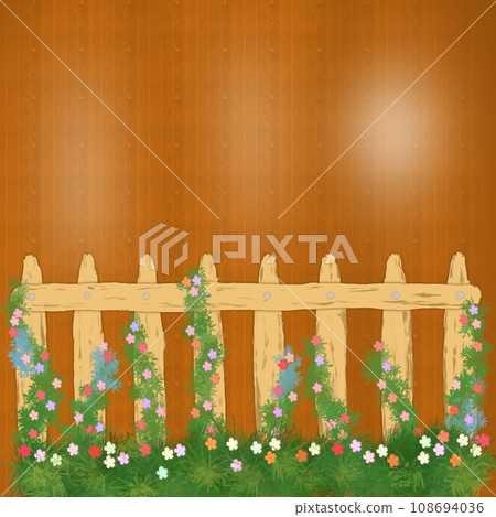 wooden fence with flowers wooden fence with flowers 108694036
