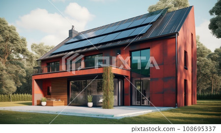Alternative green energy, solar panels on the roof top of the house. Generative AI Alternative green energy, solar panels on the roof top of the house. Generative AI 108695337