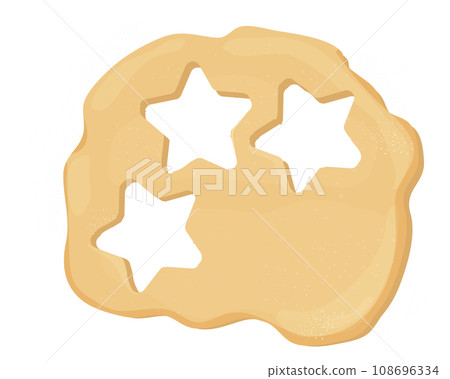 Dough cookie cutter star shape top view cartoon style isolated on white background. Preparation, cooking. Dough cookie cutter star shape top view cartoon style isolated on white background. Preparation, cooking. 108696334