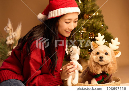 與寵物狗一起過聖誕節 與寵物狗一起過聖誕節 108697336