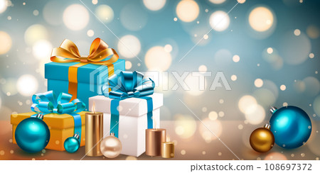 Gift boxes, candles and balls 108697372