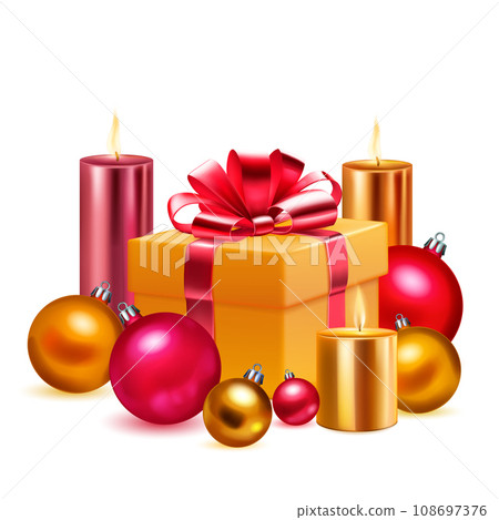 Gift box, candles and balls 108697376