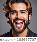 Happy man with beard and snow-white smile.  108697707