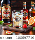 Illustration of vodka on the menu of a restaurant or store.  108697710