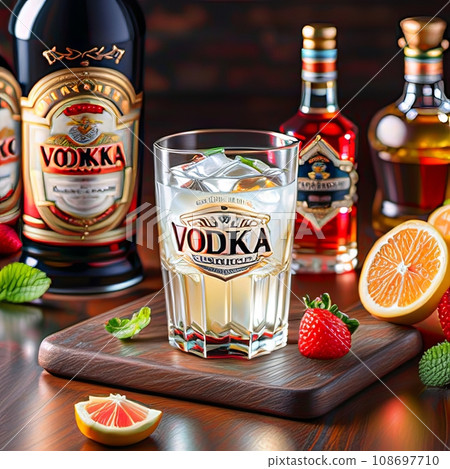Illustration of vodka on the menu of a restaurant or store. Illustration of vodka on the menu of a restaurant or store. 108697710