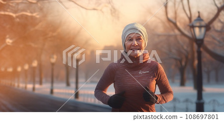 Senior woman going for a run. Woman runs in the winter Senior woman going for a run. Woman runs in the winter 108697801