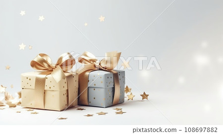 New Year banner with Christmas gift boxes New Year banner with Christmas gift boxes 108697882